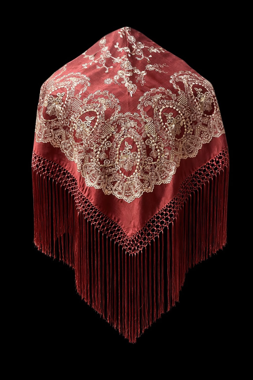 Mantón Bordado Rojo con Hilo Marfil