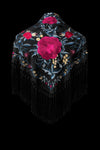 Mantón Negro Bordado Floral Fucsia y Azul