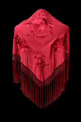 Mantón Rojo Bordado Floral – Fleco Rojo
