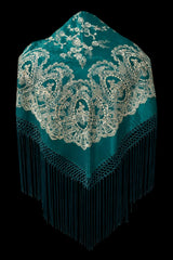 Mantón Bordado Verde Esmeralda con Hilo Marfil