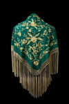Mantón Bordado Verde Esmeralda con Hilo Dorado Marfil