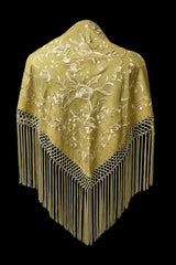 Mantón Bordado Verde Oliva Dorado con Hilo Marfil