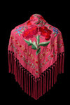 Mantón Fucsia Bordado Floral Rojo – Fleco Fucsia