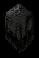 Mantón Negro Bordado en Negro – Fleco Negro