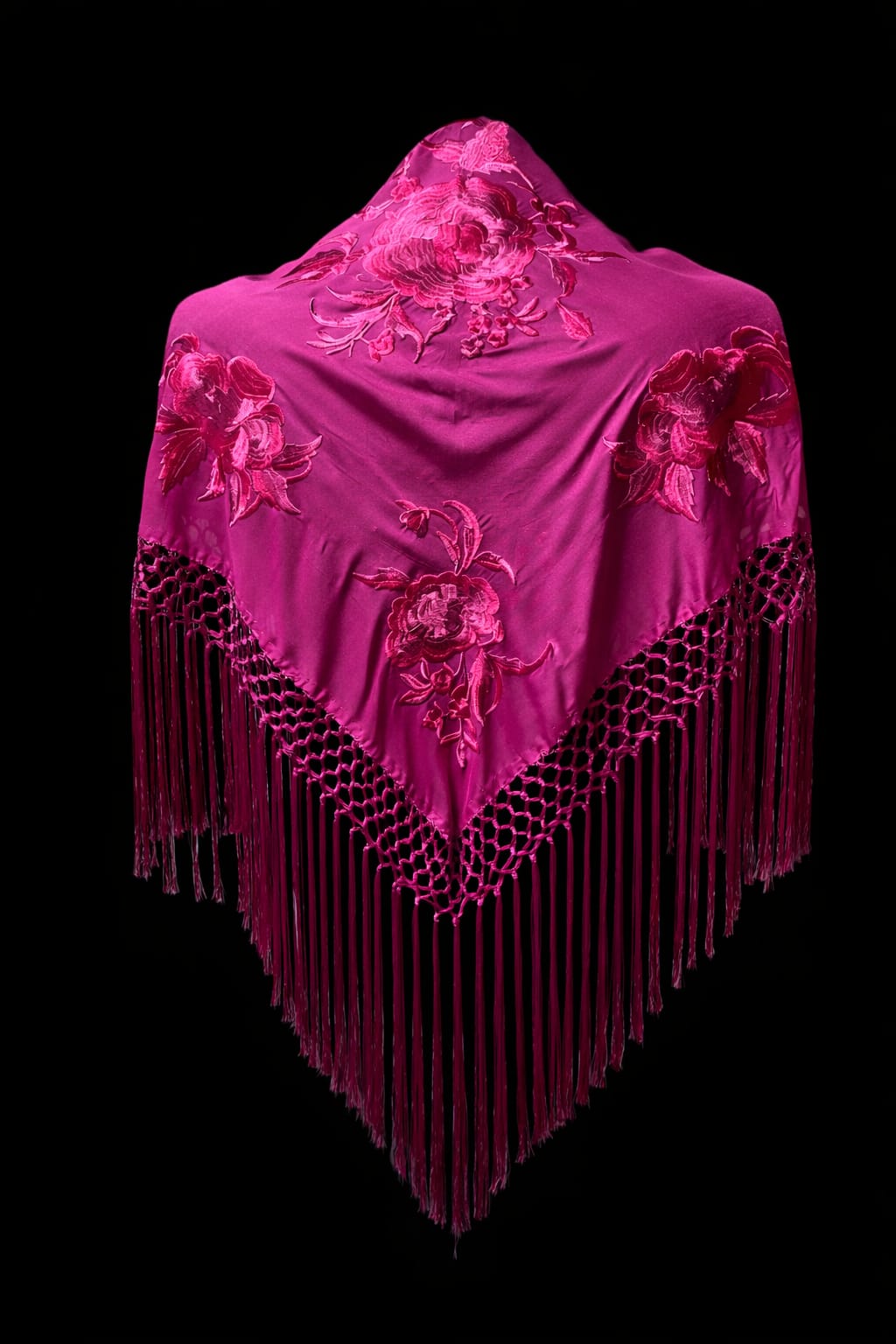 Mantón Buganvilla Bordado Floral – Fleco Buganvilla