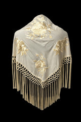 Mantón Marfil Bordado en Beige – Fleco Marfil